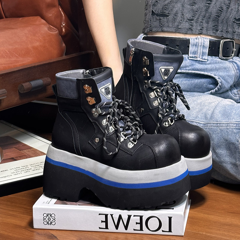 欧货真皮大头系带松糕厚底马丁靴女英伦风小个子增高机车靴短靴子,淘宝优惠券,粉丝福利购,淘宝优惠卷