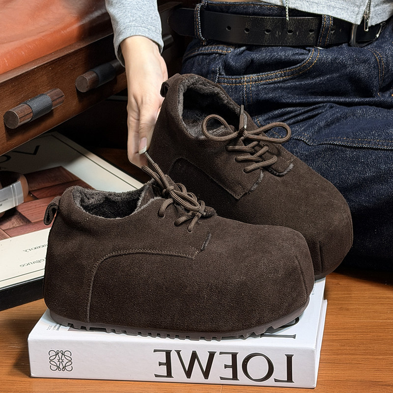 复古真皮大头面包鞋女厚底松糕丑萌勃肯鞋小个子内增高加绒乐福鞋,淘宝优惠券,粉丝福利购,淘宝优惠卷