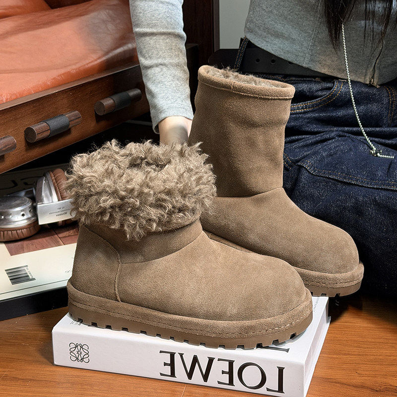 磨砂真皮羊毛大头厚底雪地靴女2025冬季新款加绒保暖两穿中筒短靴,淘宝优惠券,粉丝福利购,淘宝优惠卷