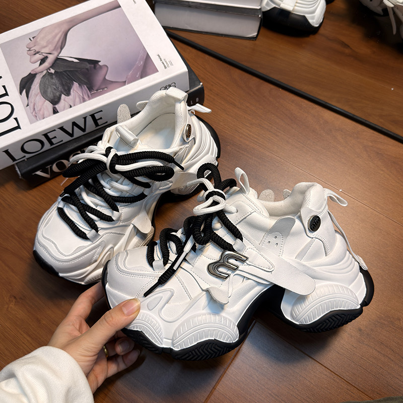 欧货真皮系带松糕厚底老爹鞋女2025新款百搭小个子增高休闲运动鞋,淘宝优惠券,粉丝福利购,淘宝优惠卷