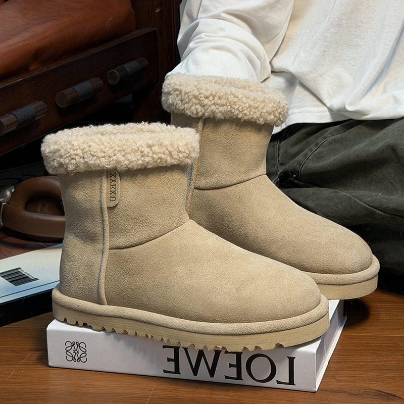 磨砂真皮羊毛厚底雪地靴女2025冬季新款加绒加厚防滑短靴保暖棉鞋 - 图2