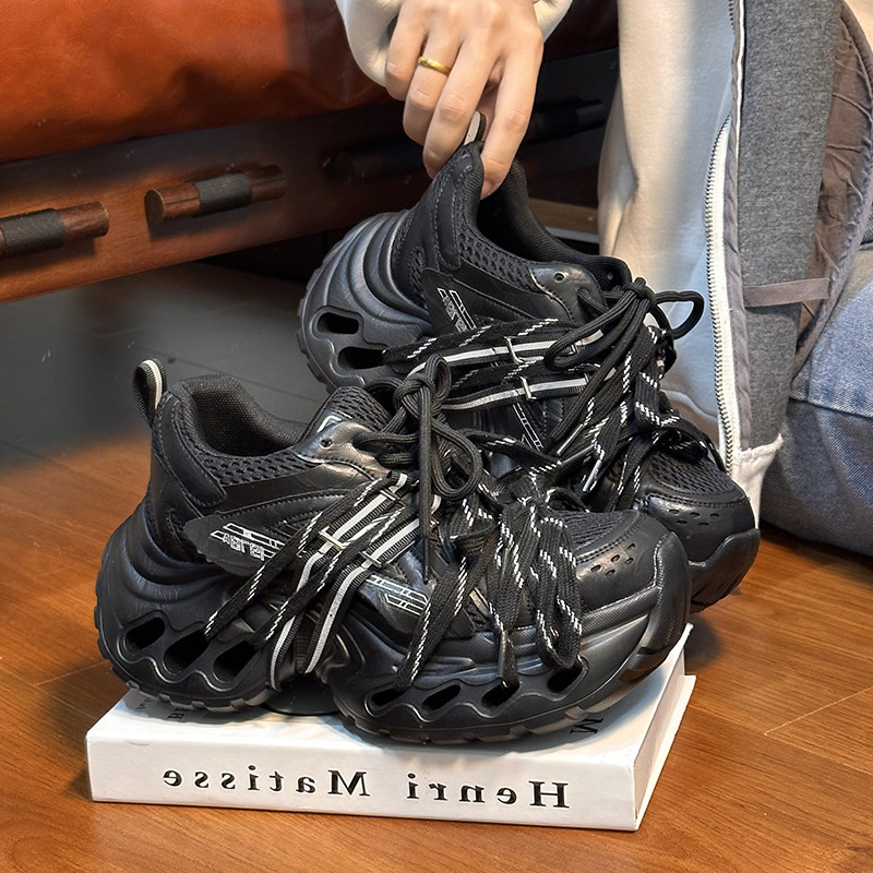 欧货真皮绑带做旧网面松糕厚底老爹鞋女百搭小个子增高休闲运动鞋,淘宝优惠券,粉丝福利购,淘宝优惠卷