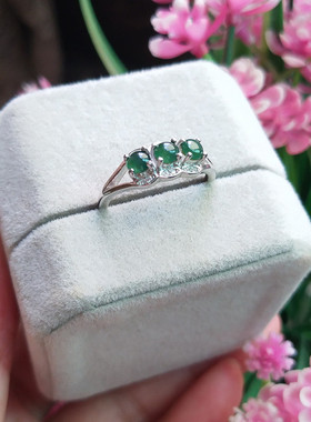 天然翡翠戒指冰种绿色小排戒