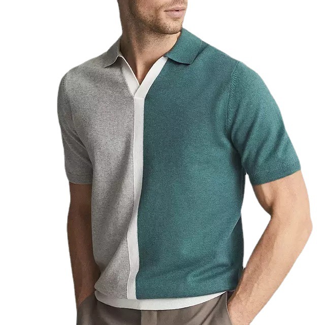 Lapel short sleeve knitted polo shirt撞色翻领短袖针织polo衫-图1