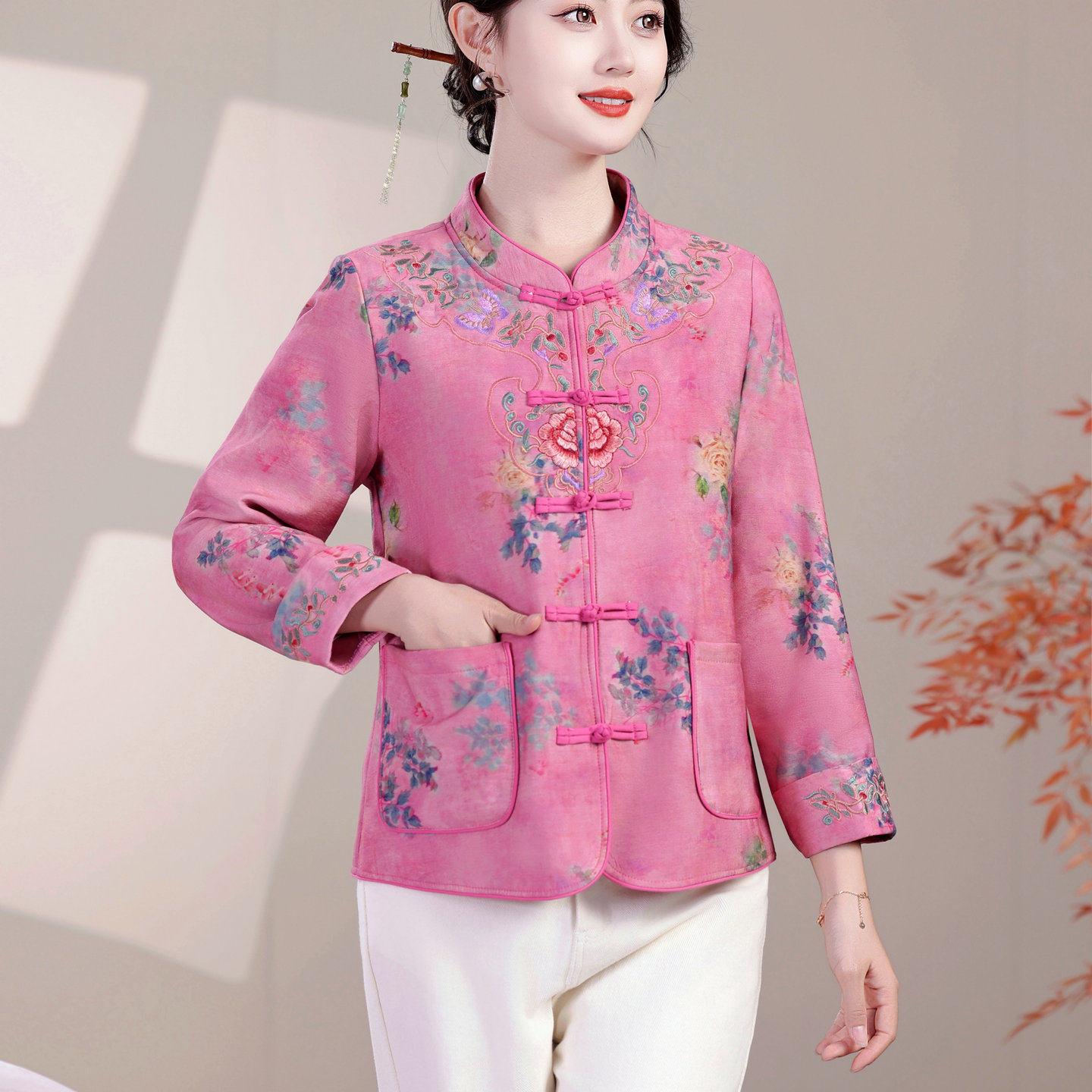 新中式国风复古提花刺绣短外套女2025秋新款宽松百搭加绒保暖上衣,淘宝优惠券,粉丝福利购,淘宝优惠卷