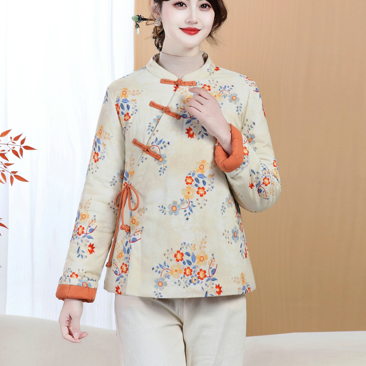 新中式国风盘扣印花棉服女2025冬季新款加厚保暖气质减龄棉衣外套 - 图3