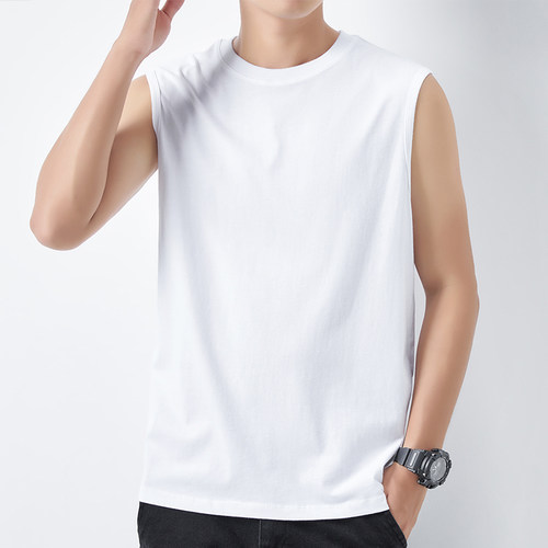 美式无袖t恤男夏季薄款宽松坎肩男装运动健身篮球砍袖背心男上衣 - 图0