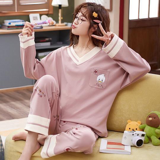 Women's autumn and winter new long sleeve pure cotton pajamas