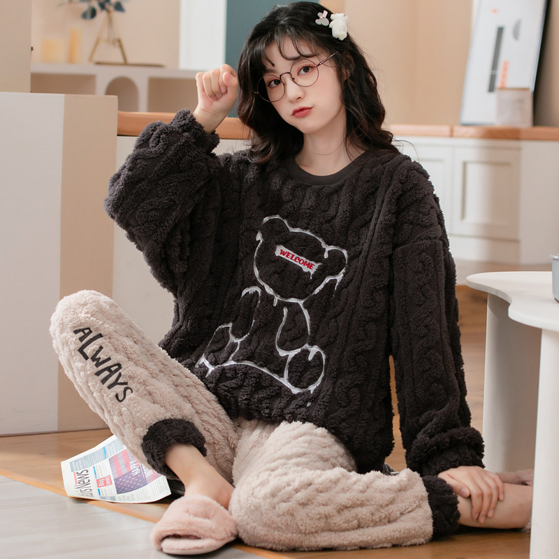 秋冬季2021年新款加绒珊瑚绒睡衣 卡之恋服饰睡衣/家居服套装