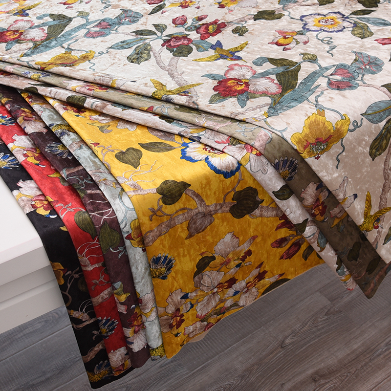 加厚欧式绒布沙发布料印花抱枕靠垫桌布中式软包硬包冰花丝绒面料 - 图0