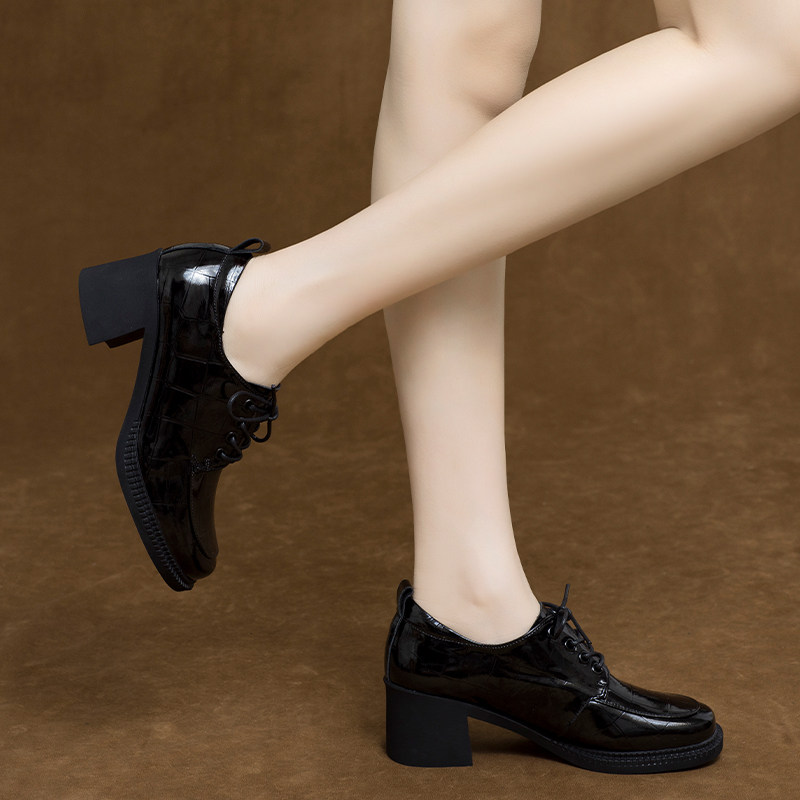 2025新款秋款漆皮女鞋系带粗跟深口单鞋英伦风中跟真皮小皮鞋春秋,淘宝优惠券,粉丝福利购,淘宝优惠卷