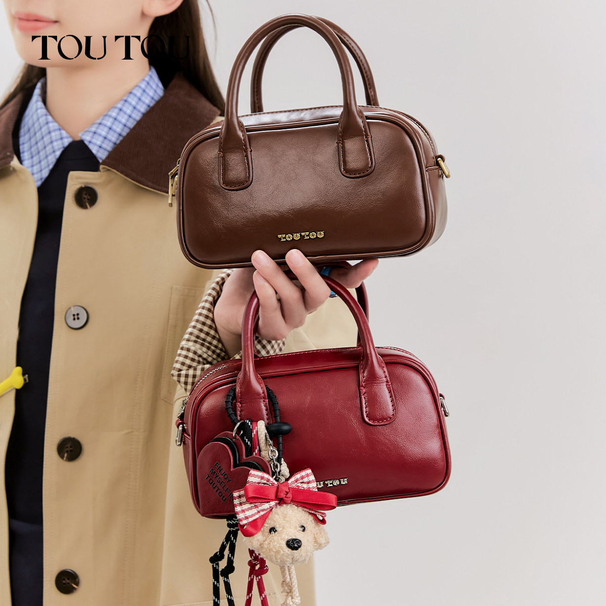 TOUTOU原创波士顿红色包包保龄球包手提小拎包女斜挎新款生日礼物,淘宝优惠券,粉丝福利购,淘宝优惠卷