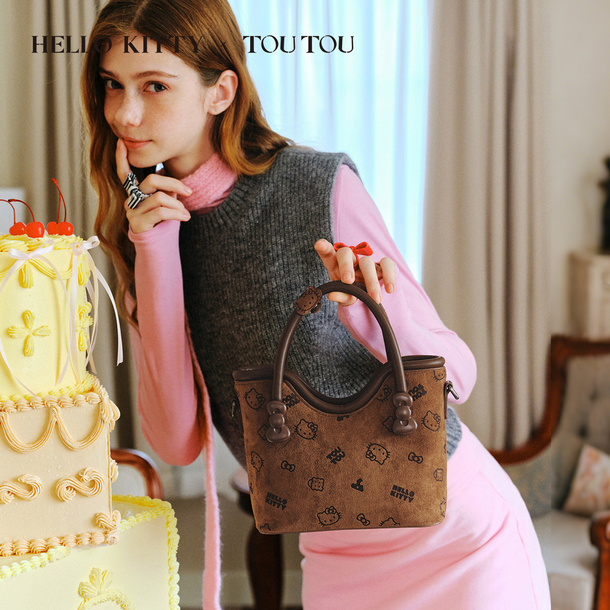 TOUTOUhellokitty凯蒂猫菜篮子托特包大容量单肩斜挎新年礼物女,淘宝优惠券,粉丝福利购,淘宝优惠卷