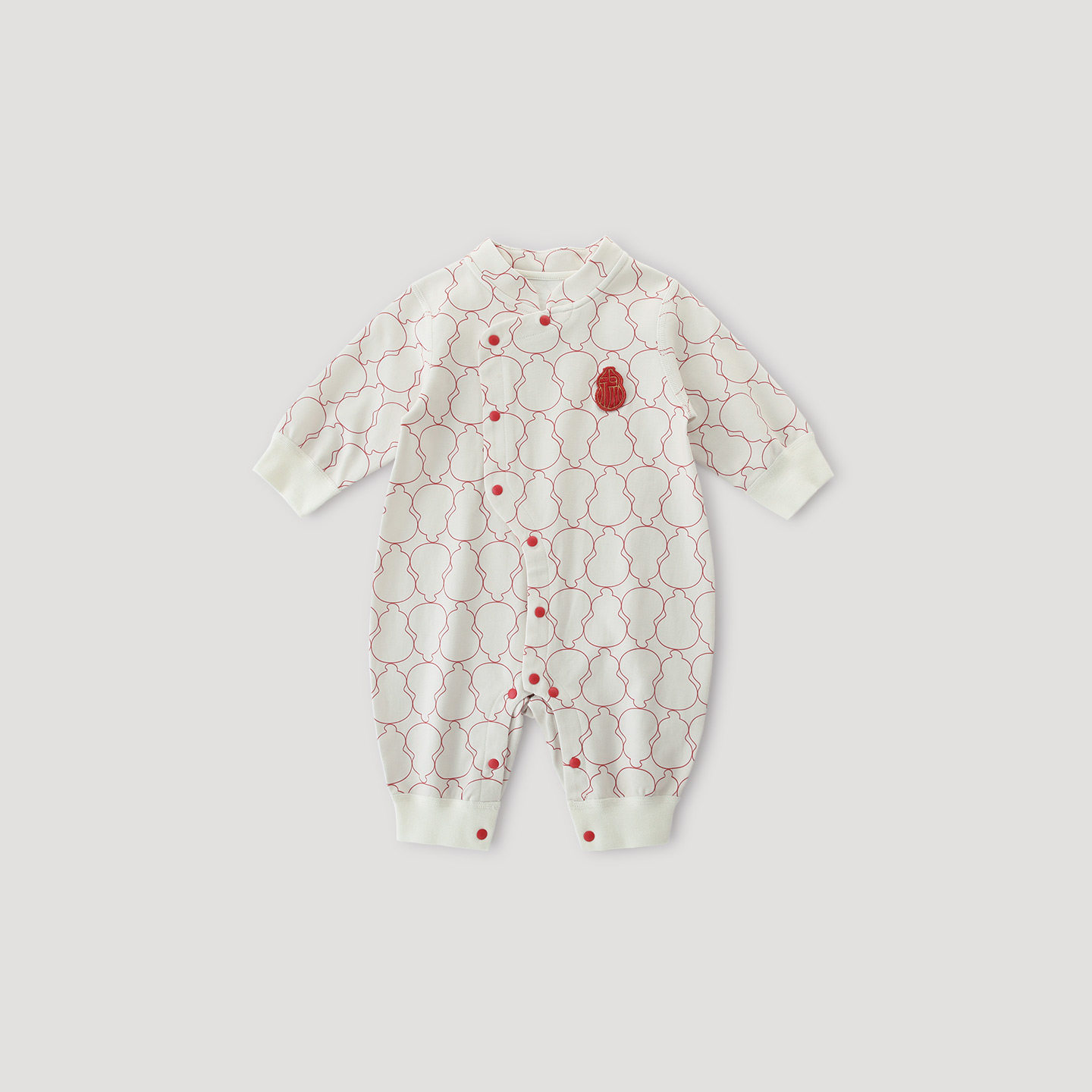 新生儿婴儿连体衣春季纯棉哈衣初生儿国风新年服宝宝满月百天衣服