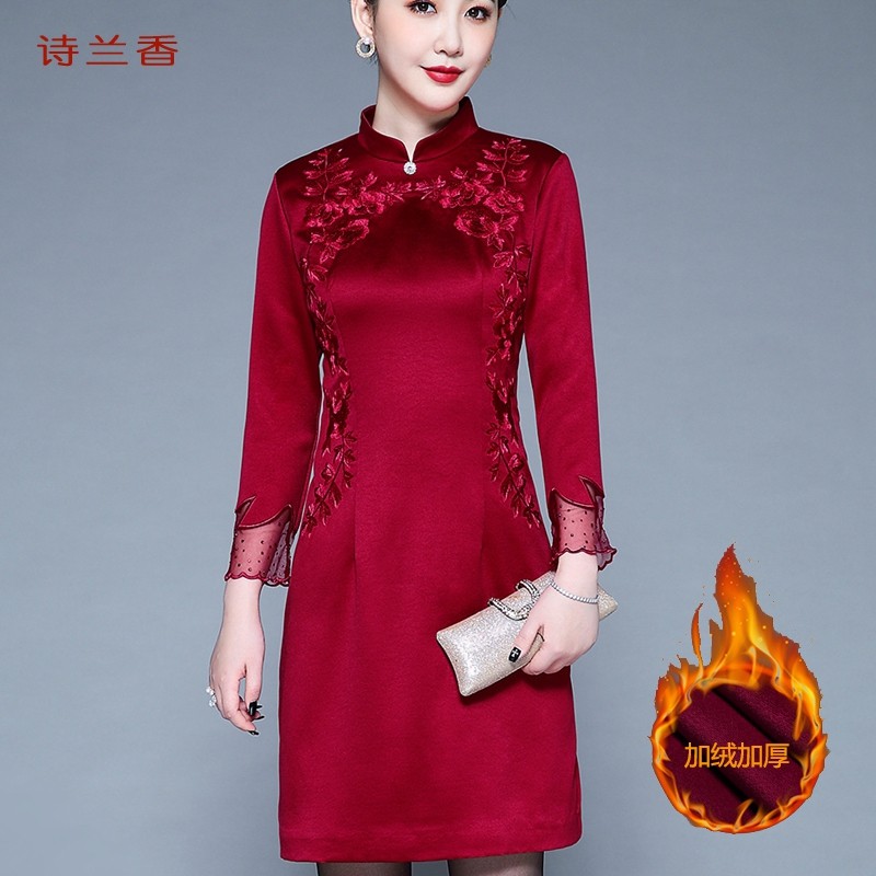 结婚礼妈妈装婚宴旗袍喜婆婆连衣裙 诗兰香中老年女装