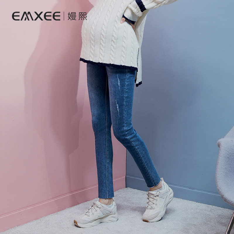 嫚熙孕妇潮妈怀孕期外穿新款牛仔裤 嫚熙孕妇打底裤