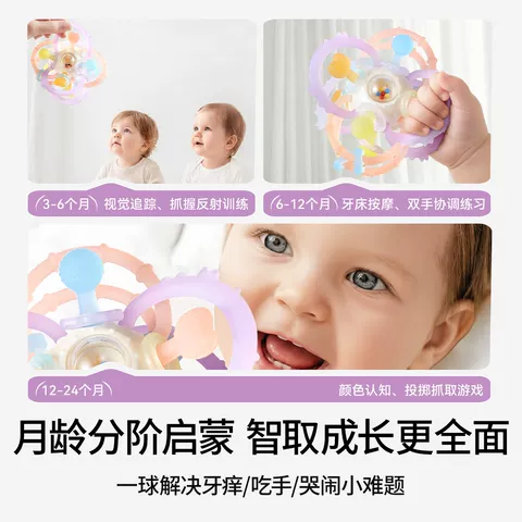 嫚熙曼哈顿手抓球牙胶婴幼儿防吃手神器咬胶小月龄宝宝可磨牙玩具 图片 2