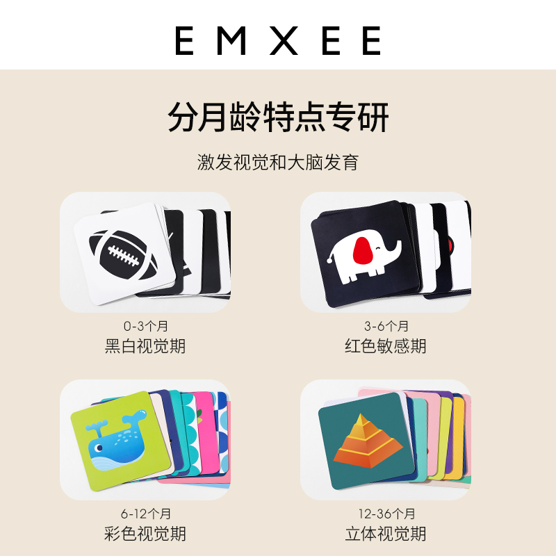 嫚熙黑白早教卡0-3岁宝宝追视玩具 EMXEE嫚熙早教闪卡/潜能开发卡