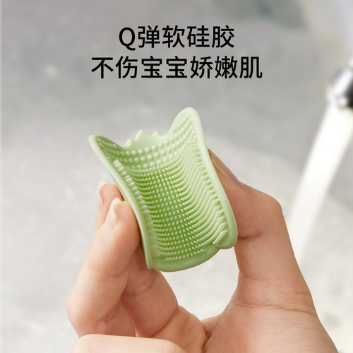 嫚熙婴儿洗头刷硅胶按摩神器宝宝洗澡去头垢用品新生儿搓澡沐浴棉-图0