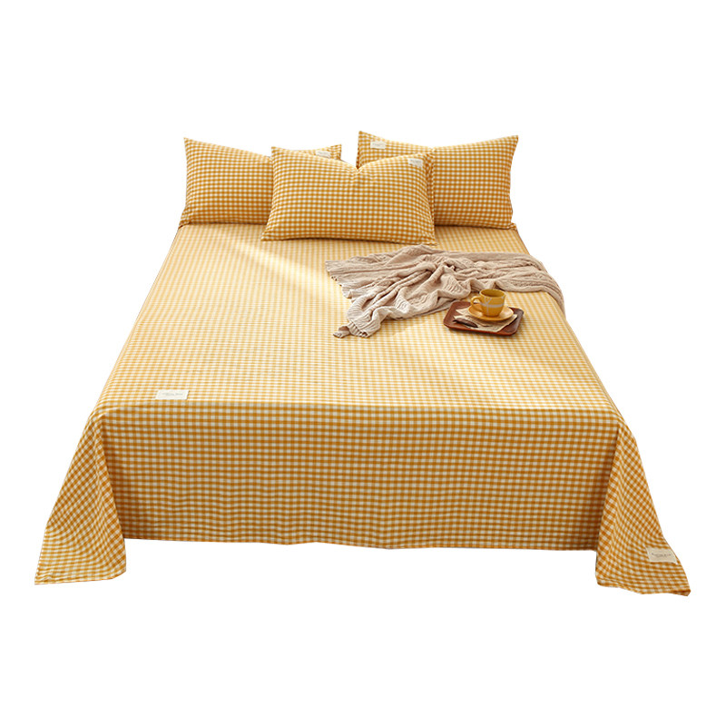 纯棉水洗棉床单单件夏季全棉可裸睡宿舍单人格子被单枕套2三件套