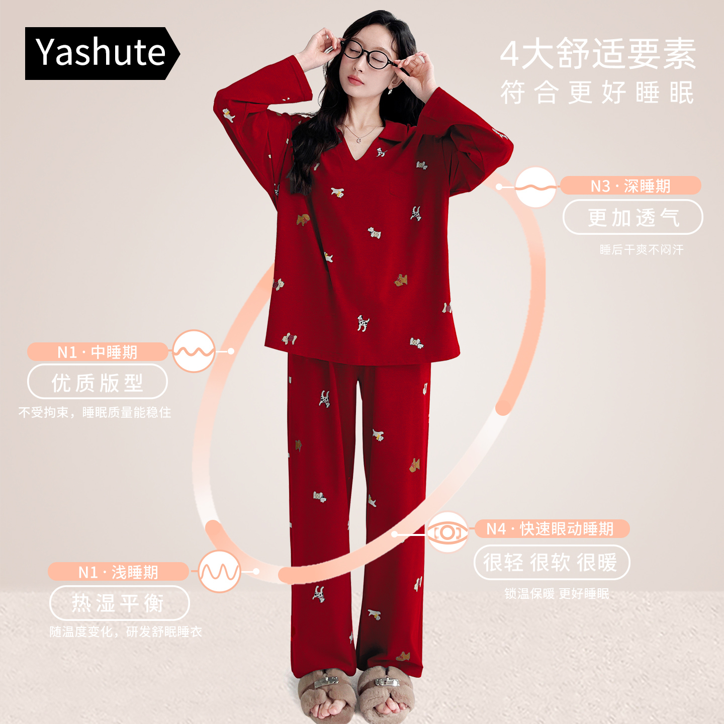 25年情侣红色睡衣春秋季柔软纯棉套装男女喜庆结婚新婚卡通家居服 - 图1