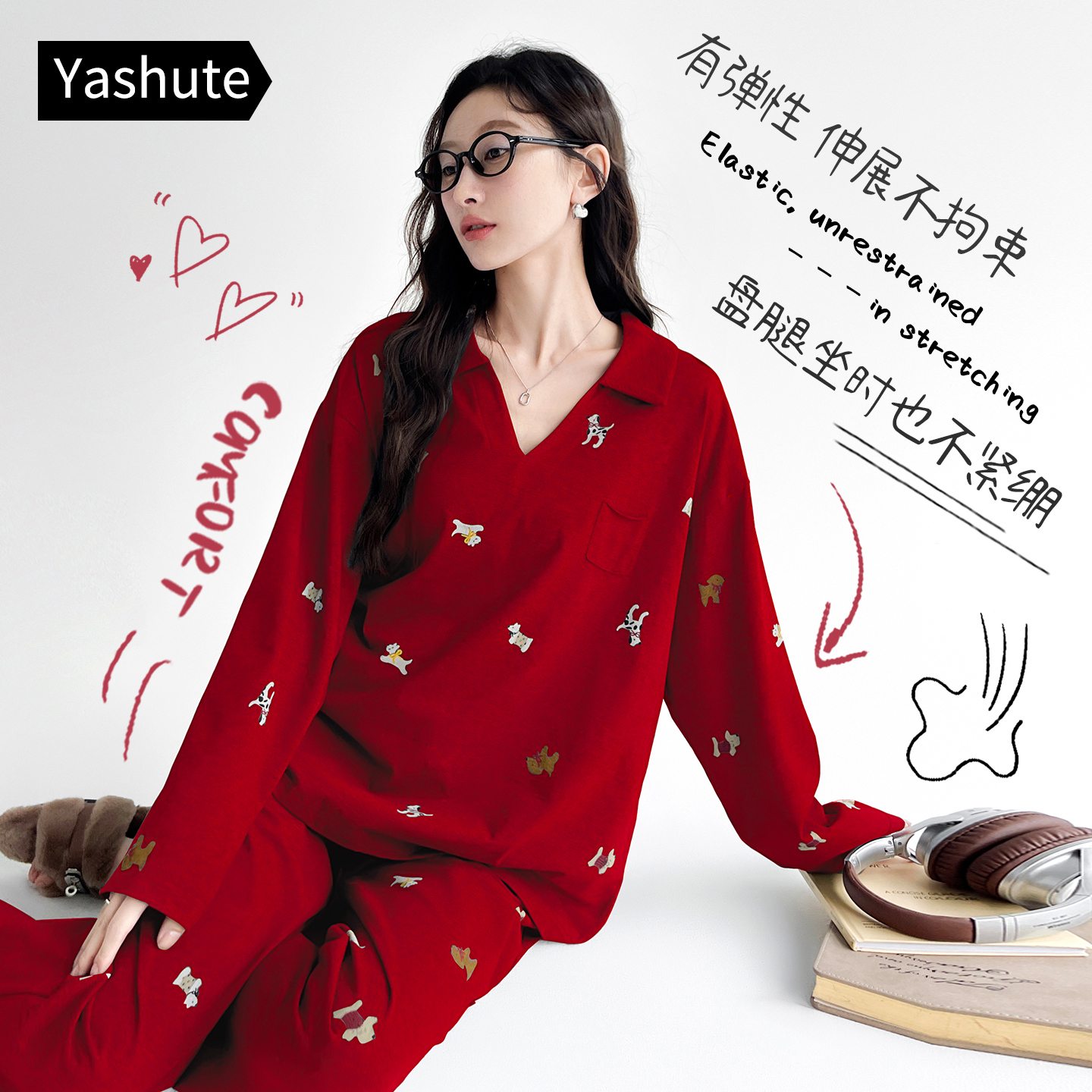 25年情侣红色睡衣春秋季柔软纯棉套装男女喜庆结婚新婚卡通家居服 - 图2