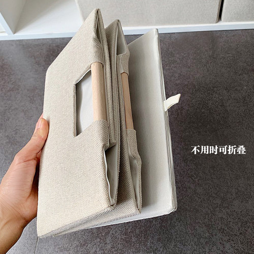 可折叠实木把手布艺桌面收纳盒内衣袜子衣柜收纳筐书本钥匙置物筐 - 图2
