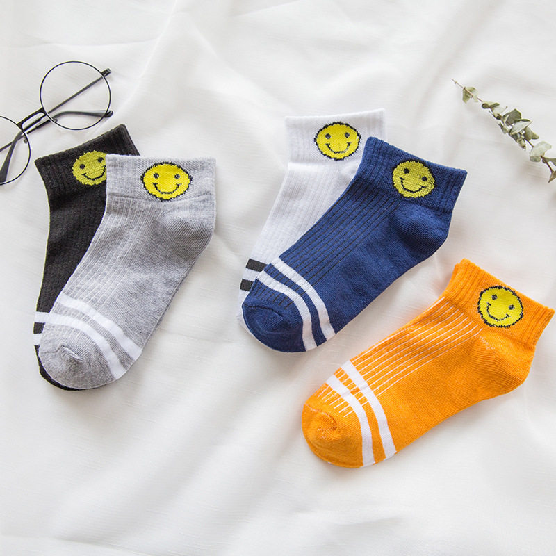 休闲防滑横条学生2020新款笑脸船袜 潮袜专坊短袜/打底袜/丝袜/美腿袜