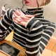 Turtleneck striped sweater long-sleeved bottoming shirt for women autumn 2025 new loose pile collar sweater inner top