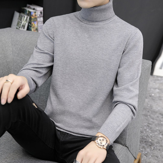 【可机洗】半高领毛衣男秋冬中领加绒加厚打底衫保暖针织衫毛线衣