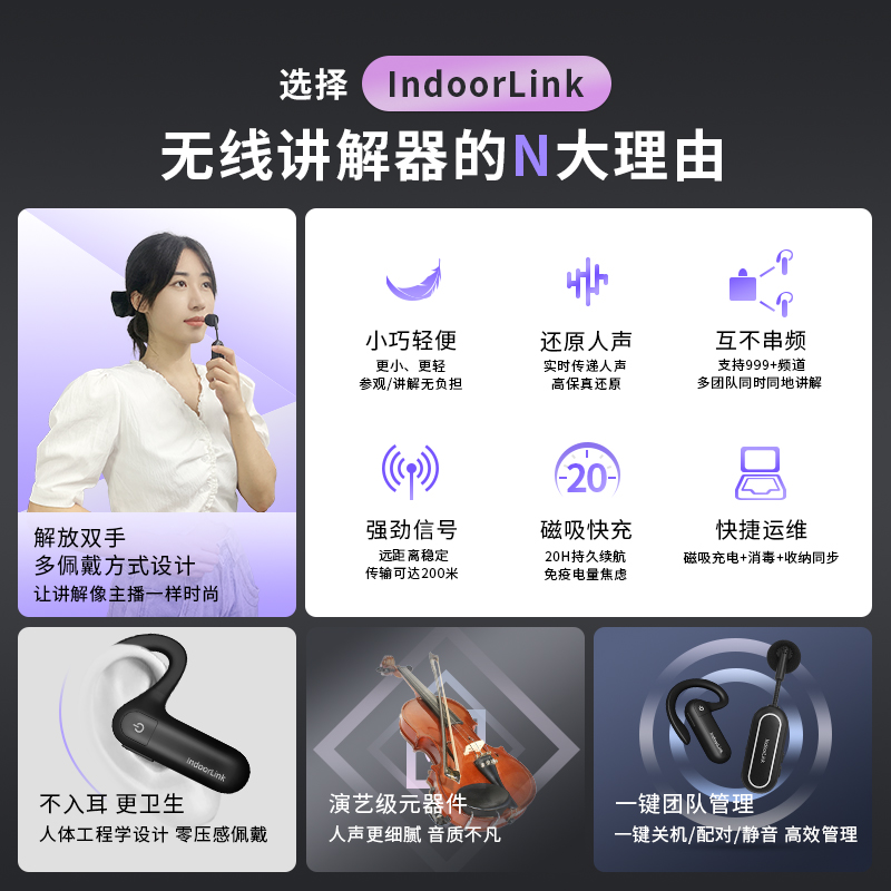 IndoorLink讲解器政企会议参观接待一对多展厅团队无线讲解器设备