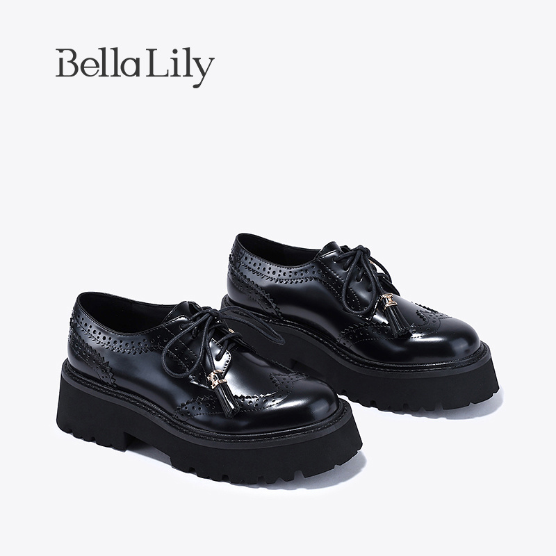 BellaLily新款复古增高小皮鞋女气质布洛克鞋JK制服单鞋 - 图2