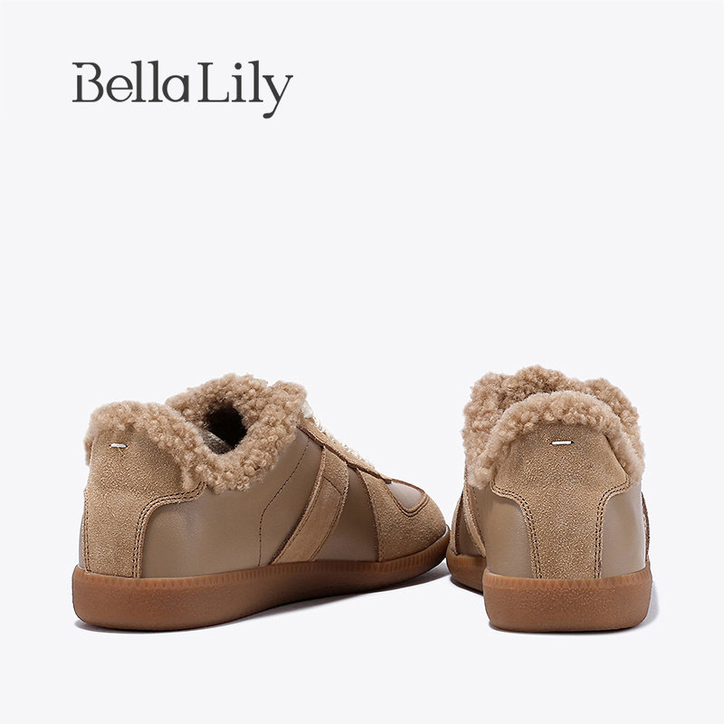 BellaLily新款加绒羊毛德训鞋女舒适透气板鞋平底休闲鞋,淘宝优惠券,粉丝福利购,淘宝优惠卷