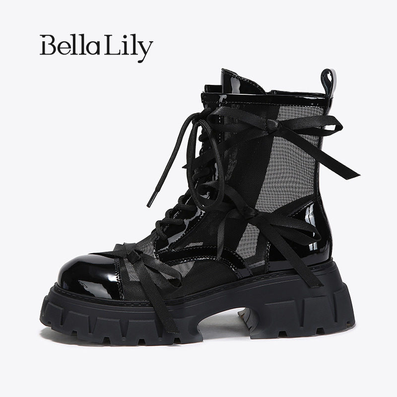 bellalily新款镂空透气网纱马丁靴 bellalily马丁靴