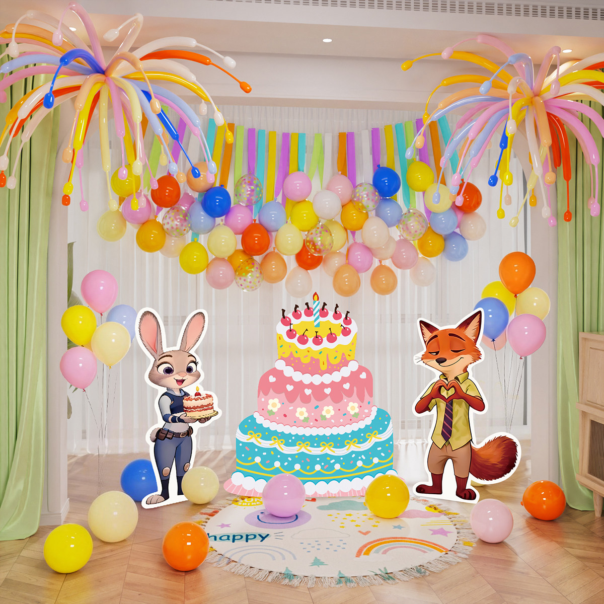 儿童疯狂动物城5岁生日装饰KT板气球派对朱迪尼克家庭布置背景墙,淘宝优惠券,粉丝福利购,淘宝优惠卷