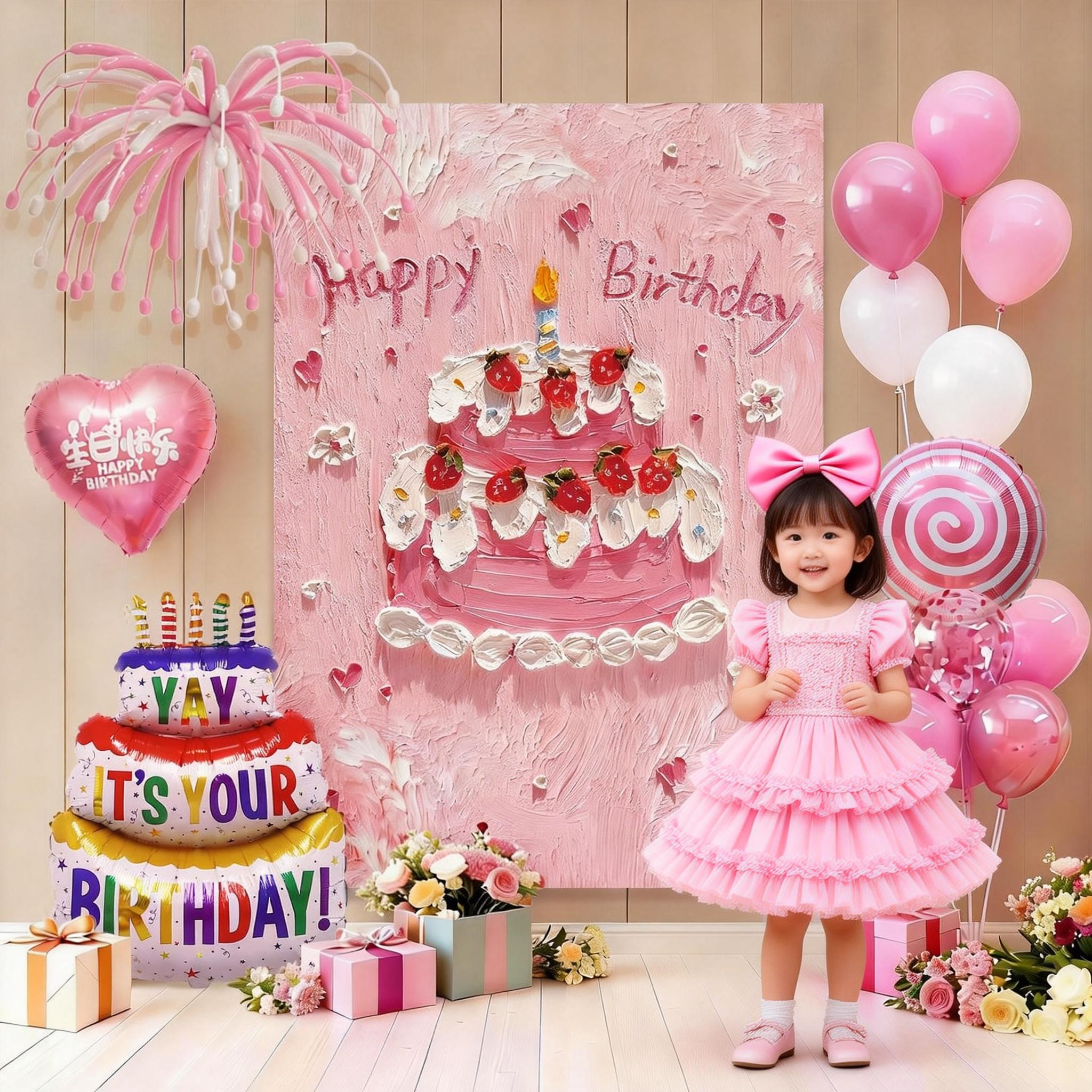 女孩宝宝周岁生日快乐派对蛋糕气球布置挂布拍照背景墙仪式感装饰,淘宝优惠券,粉丝福利购,淘宝优惠卷