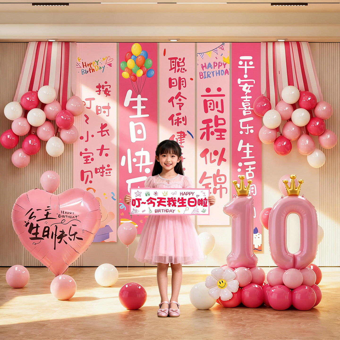 小女孩生日快乐家庭仪式感布置挂布10岁装饰品条幅氛围拍照背景墙,淘宝优惠券,粉丝福利购,淘宝优惠卷