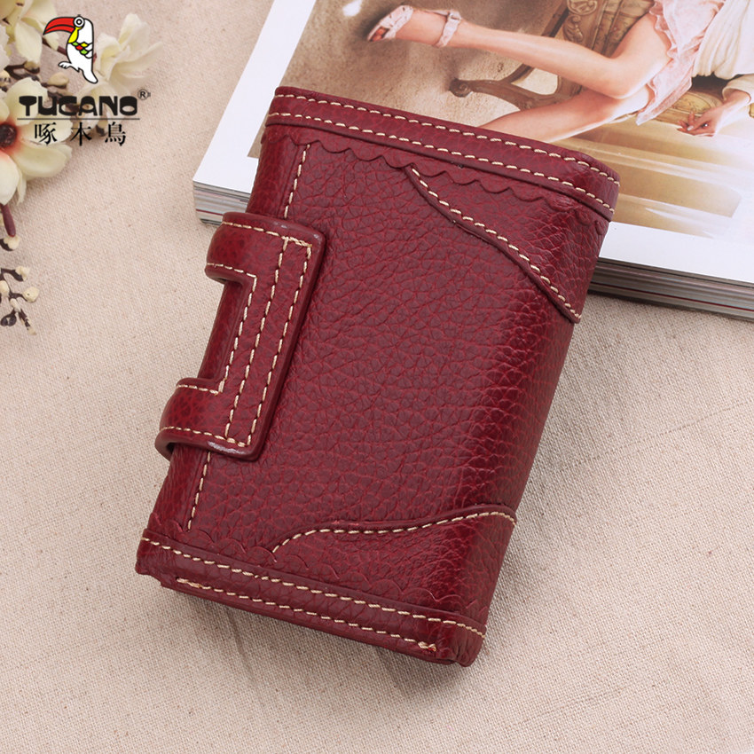 啄木鸟女士短款三折牛皮真皮钱包 啄木鸟正午阳光钱包