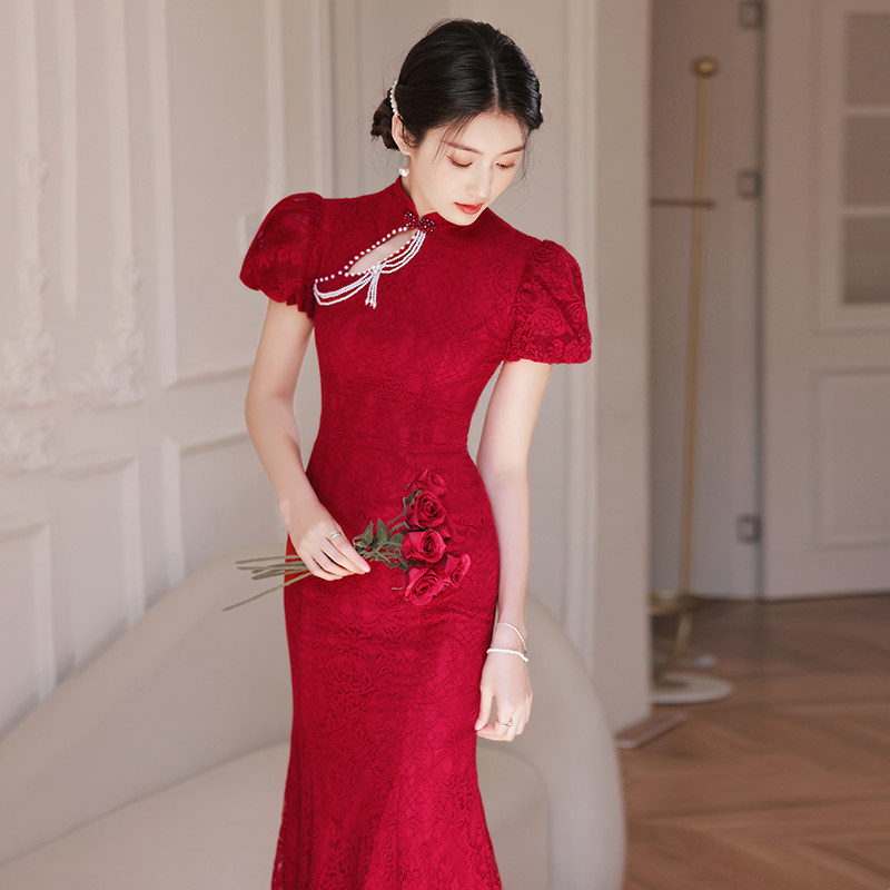 旗袍新娘2023新款夏季蕾丝感敬酒服 骄步旗袍