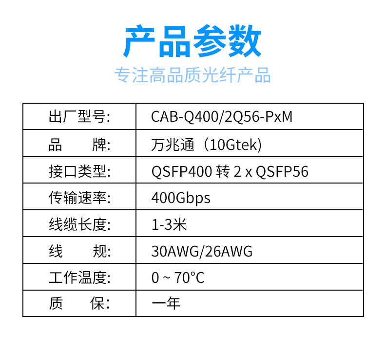 400G QSFP56 一分二 DAC高速线缆 直连铜缆 支持infiniband IB以太网协议兼容Mellanox思科华为等网卡/交换机 - 图1