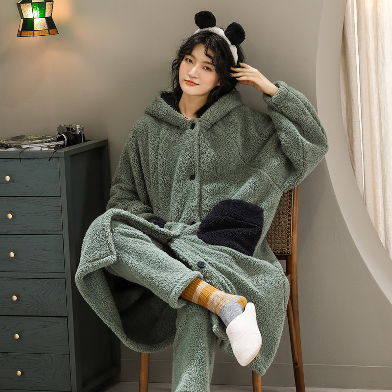 秋冬季珊瑚绒加绒浴袍可爱长款睡袍 美依婖内衣睡袍/浴袍