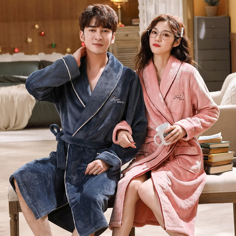 冬长款法兰绒春秋季加绒睡衣男睡袍 美依婖内衣睡袍/浴袍