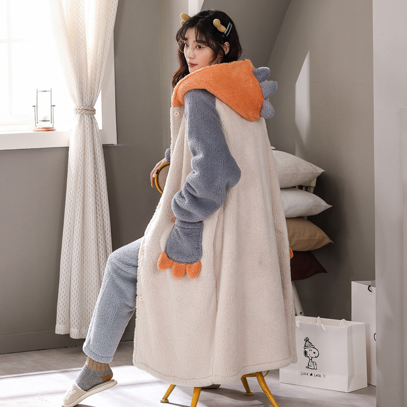 秋冬季珊瑚绒加绒浴袍可爱长款睡袍 美依婖内衣睡袍/浴袍