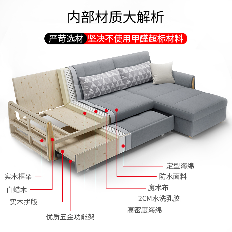 帕朵兰蝶可折叠沙发床小户型双三人两用抽屉式转角储物推拉沙发床-图2