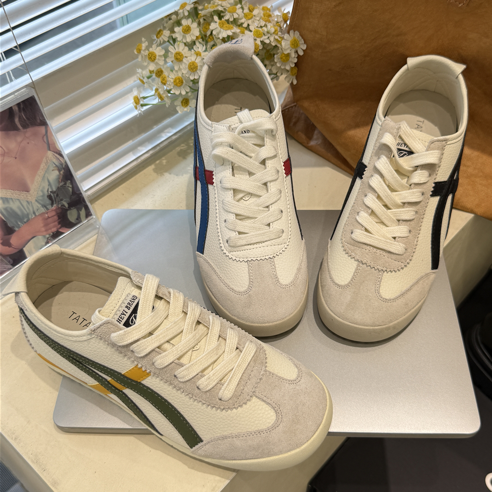 TATAFOCUS~真皮拼色阿甘鞋女2025春休闲运动鞋百搭舒适德训鞋33-6 - 图1