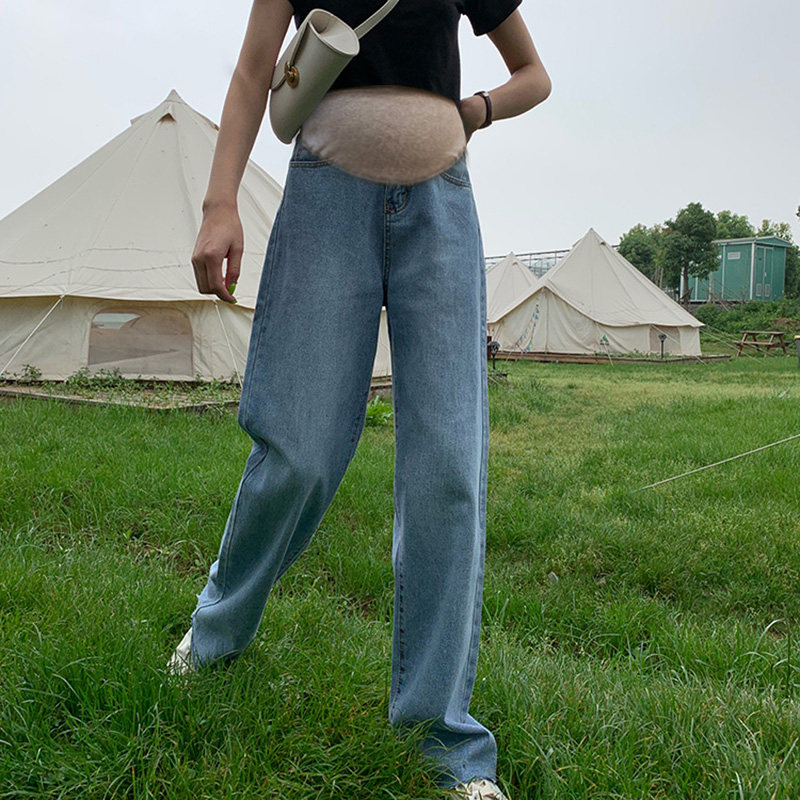 孕妇阔腿宽松春秋款外穿直筒牛仔裤 俏爱人孕妇阔腿裤