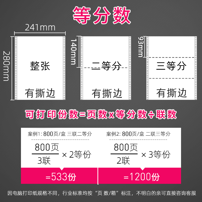 永图针式电脑打印纸三联二等份2联连打发货单二联两联四联五联三等分241-3联发票清单4联票据凭证纸四层整张 - 图3