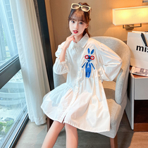 Girls early fall shirt dress 2023 fall new child foreign air liner dress with dress sweetness and cool wind Han Fan long sleeve damp