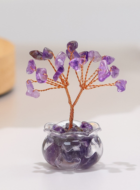 恺帅天然水晶碎石发财树小摆件