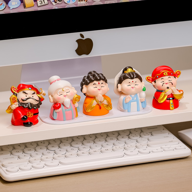 卡通可爱各路小神仙财神爷创意摆件办公室工位桌面招财车载装饰品 - 图2